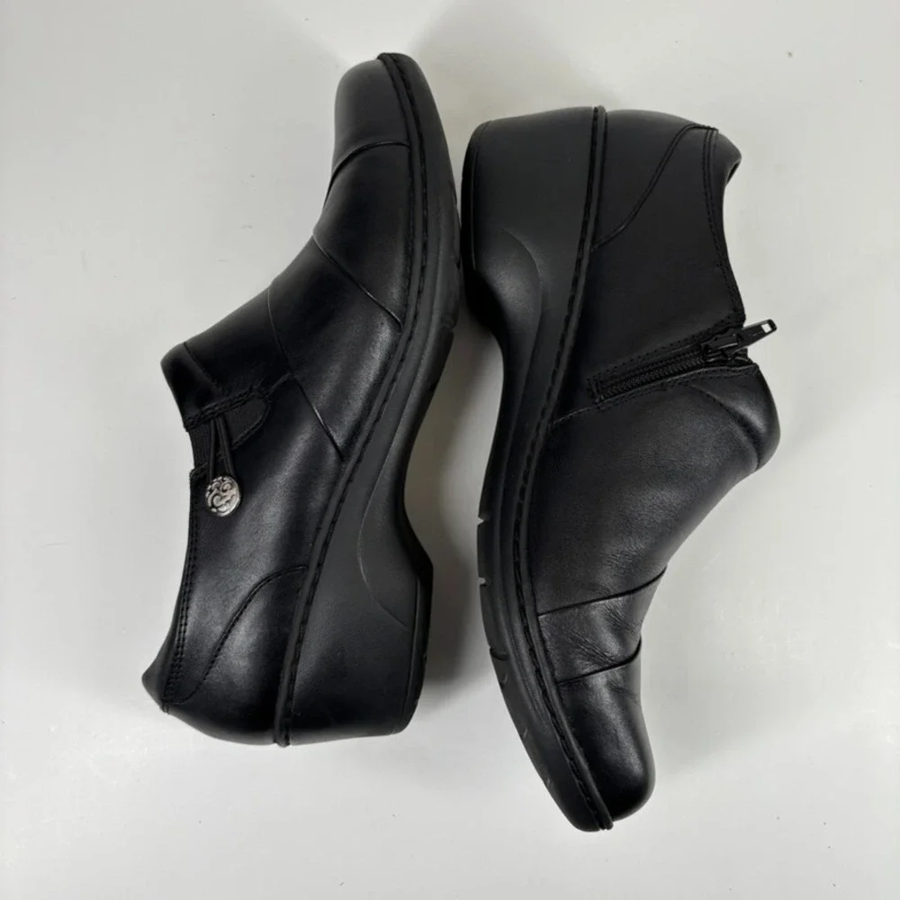 Clarks Channing Ann Women's US 11W Black Leather Comfort‎ Slip-On Wedge Loafers